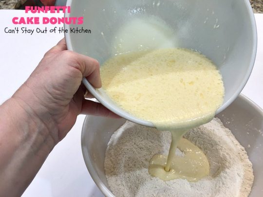 Funfetti Cake Donuts | Can't Stay Out of the Kitchen | my favorite #donut #recipe. These have delightful #almond flavoring in the donut & icing. #Sprinkles make everything better! Great for a #holiday #breakfast like #MemorialDay or #FathersDay. #Funfetti #FunfettiCakeDonuts #HolidayBreakfast