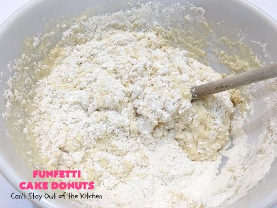 Funfetti Cake Donuts | Can't Stay Out of the Kitchen | my favorite #donut #recipe. These have delightful #almond flavoring in the donut & icing. #Sprinkles make everything better! Great for a #holiday #breakfast like #MemorialDay or #FathersDay. #Funfetti #FunfettiCakeDonuts #HolidayBreakfast