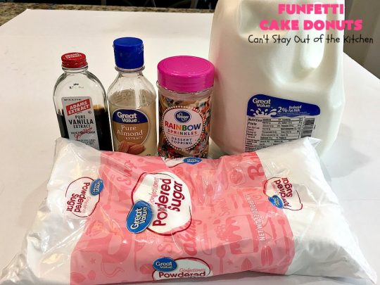 Funfetti Cake Donuts | Can't Stay Out of the Kitchen | my favorite #donut #recipe. These have delightful #almond flavoring in the donut & icing. #Sprinkles make everything better! Great for a #holiday #breakfast like #MemorialDay or #FathersDay. #Funfetti #FunfettiCakeDonuts #HolidayBreakfast