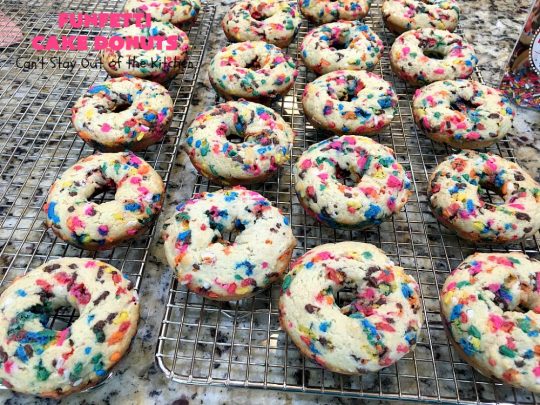 Funfetti Cake Donuts | Can't Stay Out of the Kitchen | my favorite #donut #recipe. These have delightful #almond flavoring in the donut & icing. #Sprinkles make everything better! Great for a #holiday #breakfast like #MemorialDay or #FathersDay. #Funfetti #FunfettiCakeDonuts #HolidayBreakfast