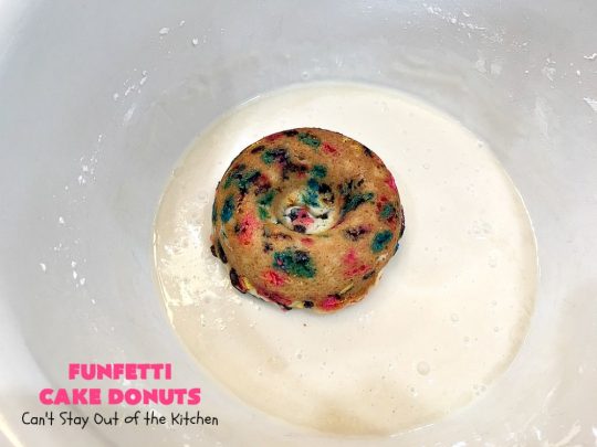 Funfetti Cake Donuts | Can't Stay Out of the Kitchen | my favorite #donut #recipe. These have delightful #almond flavoring in the donut & icing. #Sprinkles make everything better! Great for a #holiday #breakfast like #MemorialDay or #FathersDay. #Funfetti #FunfettiCakeDonuts #HolidayBreakfast