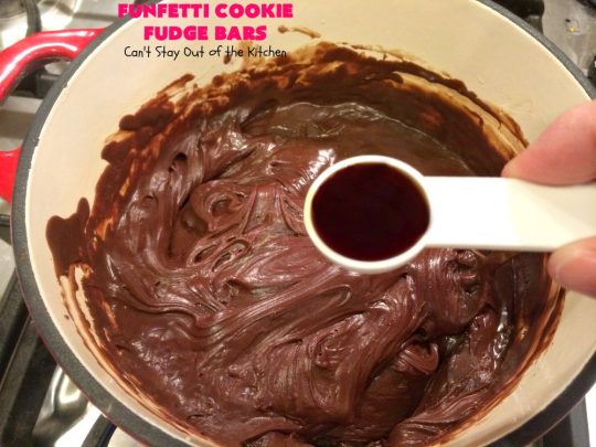 Funfetti Cookie Fudge Bars | Can't Stay Out of the Kitchen | these delicious #funfetti #cookies have a scrumptious #fudge frosting on top. Terrific for #tailgating parties, potlucks, backyard BBQs & summer #holiday fun like #FourthOfJuly. #chocolate #FunfettiCookie #FunfettiCookieFudgeBars #ChocolateDessert #FunfettiDessert