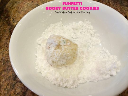 Funfetti Gooey Butter Cookies | Can't Stay Out of the Kitchen | these easy & delicious #cookies really deliver on taste. They're perfect for birthdays, potlucks, tailgating parties or any time you're craving a sweet treat. #dessert #funfetti #CreamCheese #FunfettiGooeyButterCookies #FunfettiDessert #sprinkles