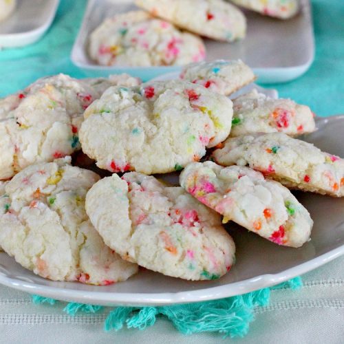 Funfetti Gooey Butter Cookies | Can't Stay Out of the Kitchen | these easy & delicious #cookies really deliver on taste. They're perfect for birthdays, potlucks, tailgating parties or any time you're craving a sweet treat. #dessert #funfetti #CreamCheese #FunfettiGooeyButterCookies #FunfettiDessert #sprinkles