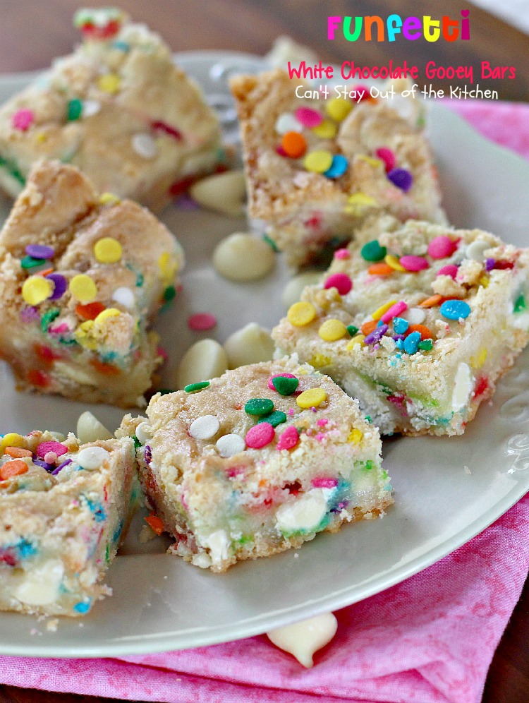 Funfetti White Chocolate Gooey Bars | Can't Stay Out of the Kitchen