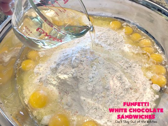 Funfetti White Chocolate Sandwiches | Can't Stay Out of the Kitchen | these jumbo-sized #cookies are awesome! They're so easy since they use only 6 ingredients! They're terrific for #holidays, #birthdays or any kind of special celebration. #funfetti #dessert #chocolate
