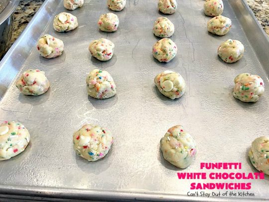 Funfetti White Chocolate Sandwiches | Can't Stay Out of the Kitchen | these jumbo-sized #cookies are awesome! They're so easy since they use only 6 ingredients! They're terrific for #holidays, #birthdays or any kind of special celebration. #funfetti #dessert #chocolate