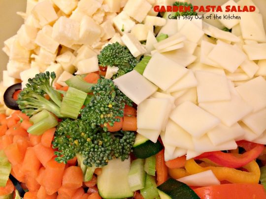 Garden Pasta Salad | Can't Stay Out of the Kitchen | We love this fabulous #pasta #salad. It's perfect for the #FourthofJuly & other summer #holiday parties. #tomatoes #olives