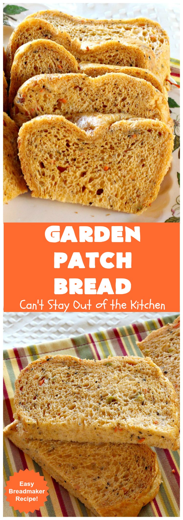 Garden Patch Bread | Can't Stay Out of the Kitchen | this delectable homemade #bread #recipe is made in the #breadmaker so it's incredibly easy. It uses simple garden veggies & it's also #vegan. #HomemadeBread #GardenPatchBread