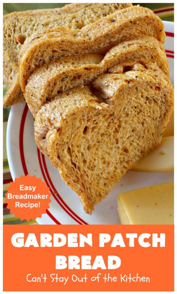 Garden Patch Bread | Can't Stay Out of the Kitchen | this delectable homemade #bread #recipe is made in the #breadmaker so it's incredibly easy. It uses simple garden veggies & it's also #vegan. #HomemadeBread #GardenPatchBread