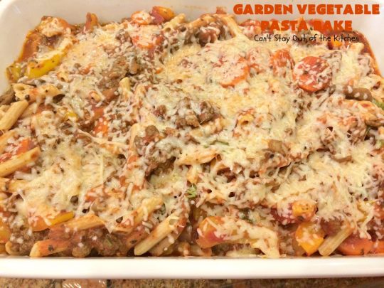 Garden Vegetable Pasta Bake | Can't Stay Out of the Kitchen | fantastic #pasta entree with #beef, veggies & loads of #cheese. I made with #glutenfree noodles, but regular pasta can also be used. Kid-friendly!