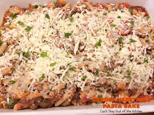 Garden Vegetable Pasta Bake | Can't Stay Out of the Kitchen | fantastic #pasta entree with #beef, veggies & loads of #cheese. I made with #glutenfree noodles, but regular pasta can also be used. Kid-friendly!