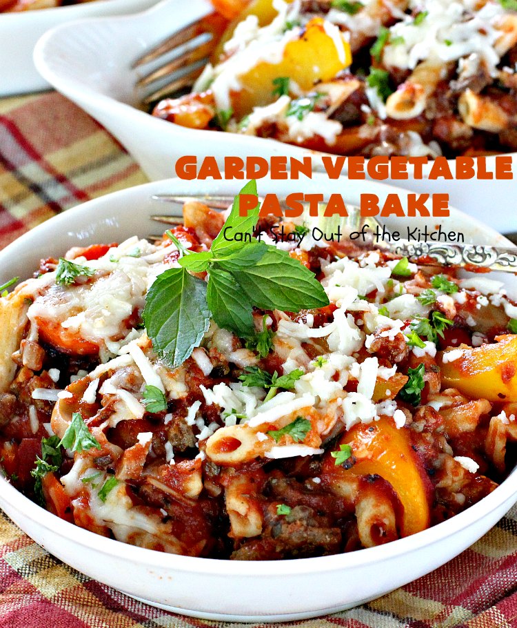 Garden Vegetable Pasta Bake | Can't Stay Out of the Kitchen | fantastic #pasta entree with #beef, veggies & loads of #cheese. I made with #glutenfree noodles, but regular pasta can also be used. Kid-friendly!