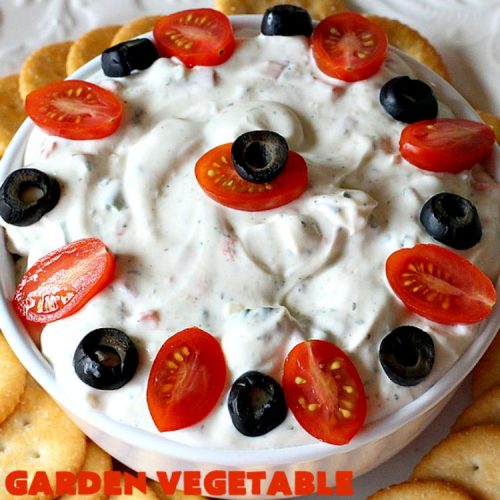 Garden Vegetable Ranch Dip | Can't Stay Out of the Kitchen | this quick & easy 6-ingredient #recipe is the perfect dip for #tailgating parties, potlucks or the #SuperBowl! You can whip this up in 5 minutes. Our company raved over this delicious #appetizer. Includes #RanchDressingMix, #olives & #tomatoes. #HiddenVallenRanchDressingMix #holiday #HolidayAppetizer #GardenVegetableRanchDip