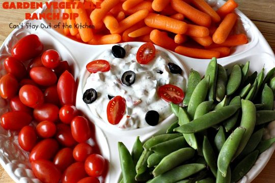 Garden Vegetable Ranch Dip | Can't Stay Out of the Kitchen | this quick & easy 6-ingredient #recipe is the perfect dip for #tailgating parties, potlucks or the #SuperBowl! You can whip this up in 5 minutes. Our company raved over this delicious #appetizer. Includes #RanchDressingMix, #olives & #tomatoes. #HiddenVallenRanchDressingMix #holiday #HolidayAppetizer #GardenVegetableRanchDip
