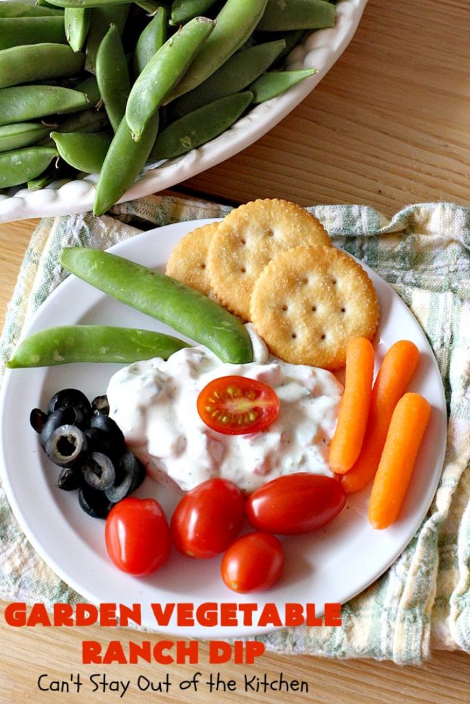 Garden Vegetable Ranch Dip | Can't Stay Out of the Kitchen | this quick & easy 6-ingredient #recipe is the perfect dip for #tailgating parties, potlucks or the #SuperBowl! You can whip this up in 5 minutes. Our company raved over this delicious #appetizer. Includes #RanchDressingMix, #olives & #tomatoes. #HiddenVallenRanchDressingMix #holiday #HolidayAppetizer #GardenVegetableRanchDip
