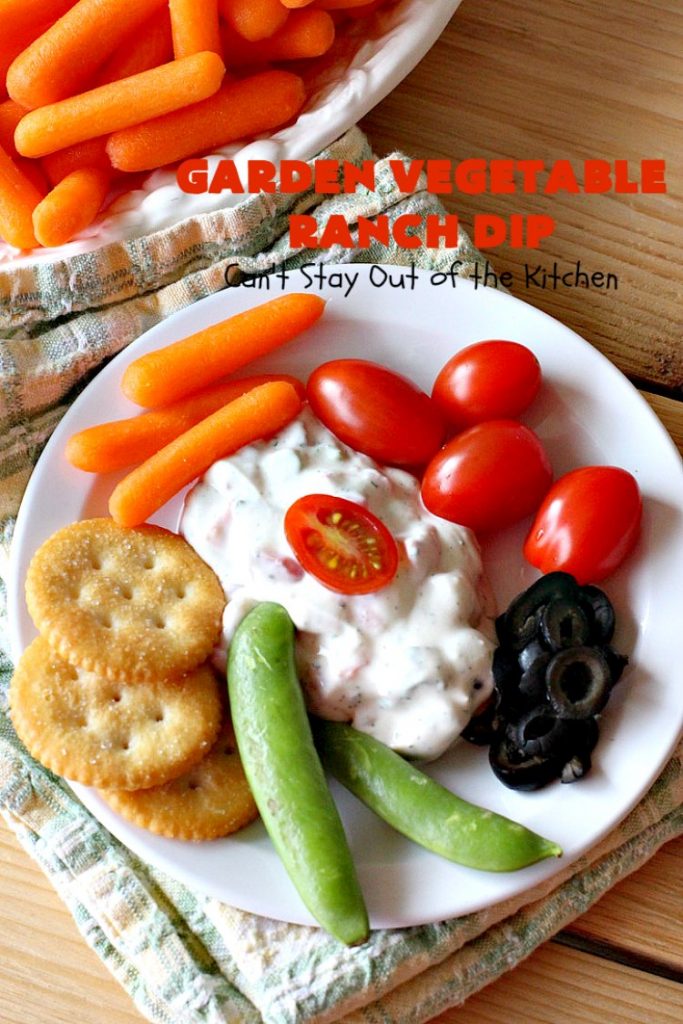Garden Vegetable Ranch Dip | Can't Stay Out of the Kitchen | this quick & easy 6-ingredient #recipe is the perfect dip for #tailgating parties, potlucks or the #SuperBowl! You can whip this up in 5 minutes. Our company raved over this delicious #appetizer. Includes #RanchDressingMix, #olives & #tomatoes. #HiddenVallenRanchDressingMix #holiday #HolidayAppetizer #GardenVegetableRanchDip