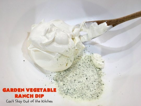 Garden Vegetable Ranch Dip | Can't Stay Out of the Kitchen | this quick & easy 6-ingredient #recipe is the perfect dip for #tailgating parties, potlucks or the #SuperBowl! You can whip this up in 5 minutes. Our company raved over this delicious #appetizer. Includes #RanchDressingMix, #olives & #tomatoes. #HiddenVallenRanchDressingMix #holiday #HolidayAppetizer #GardenVegetableRanchDip