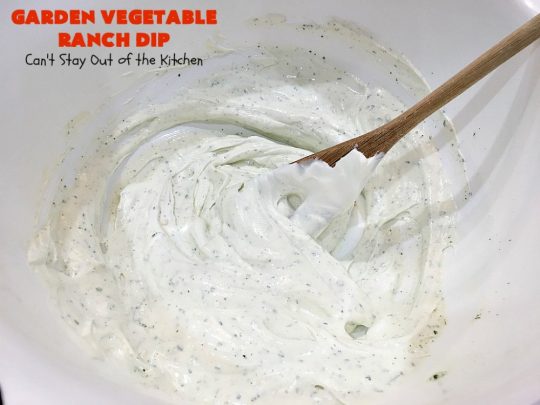 Garden Vegetable Ranch Dip | Can't Stay Out of the Kitchen | this quick & easy 6-ingredient #recipe is the perfect dip for #tailgating parties, potlucks or the #SuperBowl! You can whip this up in 5 minutes. Our company raved over this delicious #appetizer. Includes #RanchDressingMix, #olives & #tomatoes. #HiddenVallenRanchDressingMix #holiday #HolidayAppetizer #GardenVegetableRanchDip