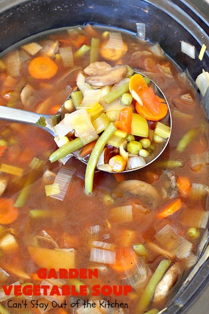 Garden Vegetable Soup | Can't Stay Out of the Kitchen | this delicious #soup is chocked full of veggies & so easy since it's made in the #crockpot. Healthy, low calorie, clean eating, #vegan & #glutenfree. #MeatlessMondays