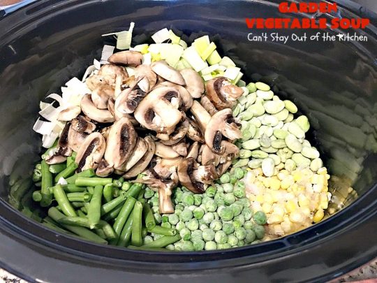 Garden Vegetable Soup | Can't Stay Out of the Kitchen | this delicious #soup is chocked full of veggies & so easy since it's made in the #crockpot. Healthy, low calorie, clean eating, #vegan & #glutenfree. #MeatlessMondays
