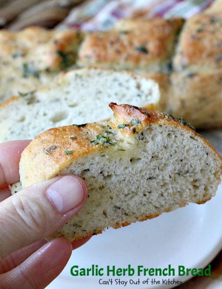 Garlic Herb French Bread | Can't Stay Out of the Kitchen | This is the best homemade #frenchbread you'll ever eat! Filled with all kinds of herbs and garlic, this bread is a great side for anything #Italian. #bread
