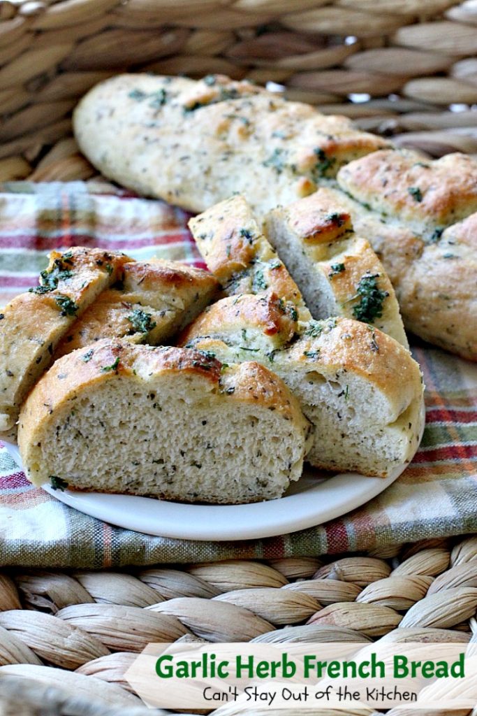 Garlic Herb French Bread | Can't Stay Out of the Kitchen | This is the best homemade #frenchbread you'll ever eat! Filled with all kinds of herbs and garlic, this bread is a great side for anything #Italian. #bread
