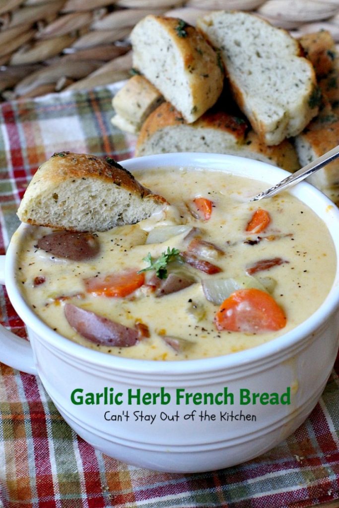 Garlic Herb French Bread | Can't Stay Out of the Kitchen | This is the best homemade #frenchbread you'll ever eat! Filled with all kinds of herbs and garlic, this bread is a great side for anything #Italian. #bread