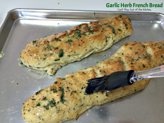 Garlic Herb French Bread | Can't Stay Out of the Kitchen | This is the best homemade #frenchbread you'll ever eat! Filled with all kinds of herbs and garlic, this bread is a great side for anything #Italian. #bread