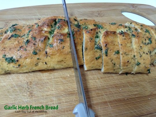Garlic Herb French Bread | Can't Stay Out of the Kitchen | This is the best homemade #frenchbread you'll ever eat! Filled with all kinds of herbs and garlic, this bread is a great side for anything #Italian. #bread