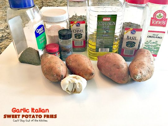 Garlic Italian Sweet Potato Fries | Can't Stay Out of the Kitchen | one of my favorite ways to prepare #sweetpotatoes. Awesome side dish that's great for the #holidays, too. #glutenfree #vegan