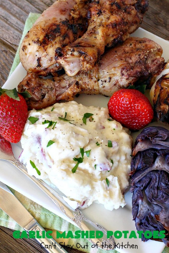 Garlic Mashed Potatoes | Can't Stay Out of the Kitchen | this is the best #recipe for #GarlicMashedPotatoes ever! Easy, yet so scrumptious you'll be drooling over every bite. Terrific for company or #holiday dinners like #Easter, #MothersDay or #FathersDay. #garlic #GlutenFree #SideDish #MashedPotatoes #HolidaySideDish
