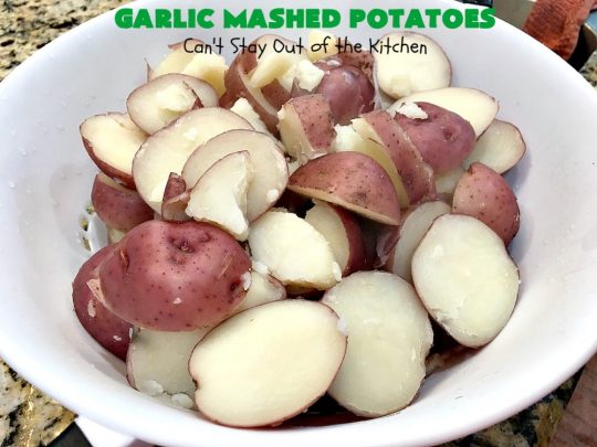 Garlic Mashed Potatoes | Can't Stay Out of the Kitchen | this is the best #recipe for #GarlicMashedPotatoes ever! Easy, yet so scrumptious you'll be drooling over every bite. Terrific for company or #holiday dinners like #Easter, #MothersDay or #FathersDay. #garlic #GlutenFree #SideDish #MashedPotatoes #HolidaySideDish