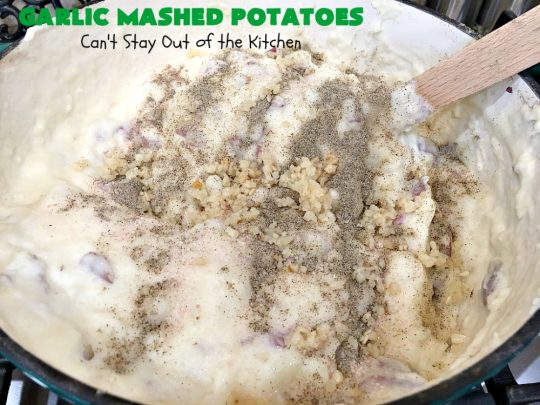 Garlic Mashed Potatoes | Can't Stay Out of the Kitchen | this is the best #recipe for #GarlicMashedPotatoes ever! Easy, yet so scrumptious you'll be drooling over every bite. Terrific for company or #holiday dinners like #Easter, #MothersDay or #FathersDay. #garlic #GlutenFree #SideDish #MashedPotatoes #HolidaySideDish
