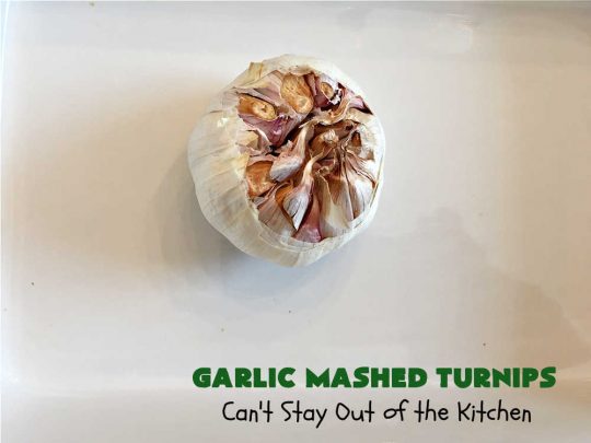 Garlic Mashed Turnips | Can't Stay Out of the Kitchen | this fabulous #SideDish is made like #GarlicMashedPotatoes but with #turnips instead. It also includes #bacon which adds a savory deliciousness that can' be beat. Terrific accompaniment for #Christmas, #Easter or #Thanksgiving dinners, company dinners or for #steak, #chicken or #pork. #garlic #GlutenFree #GarlicMashedTurnips