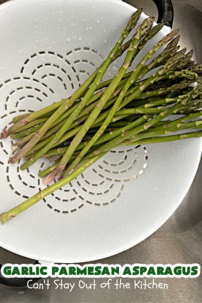 Garlic Parmesan Asparagus | Can't Stay Out of the Kitchen | this is a fantastic 4-ingredient #recipe for the #grill. New #asparagus is grilled and basted with an easy butter sauce including #garlic & #ParmesanCheese. This is a #healthy, #LowCalorie, #GlutenFree way to enjoy #asparagus. It's also a great #SideDish for family, company or #holiday dinners. #GarlicParmesanAsparagus