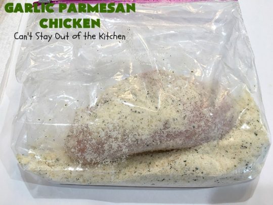 Garlic Parmesan Chicken | Can't Stay Out of the Kitchen | fantastic 3-ingredient #recipe that's so quick & easy to prepare. Terrific for week night or company dinners. #chicken #ParmesanCheese #GarlicParmesanChicken