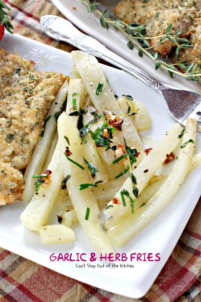 Garlic and Herb Fries | Can't Stay Out of the Kitchen | these oven #fries are succulent and amazing! Quick and easy, too. #Frenchfries #potatoes #glutenfree