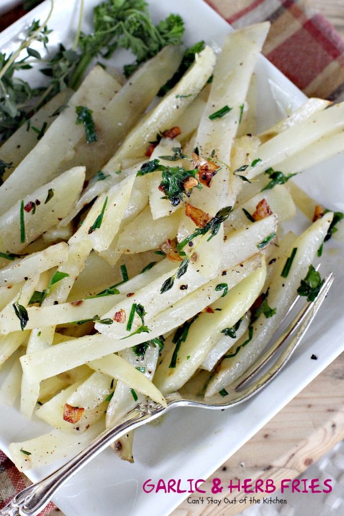 Garlic and Herb Fries | Can't Stay Out of the Kitchen | these oven #fries are succulent and amazing! Quick and easy, too. #Frenchfries #potatoes #glutenfree