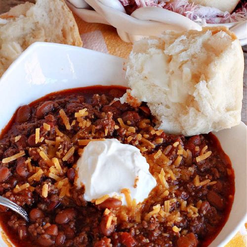 Georgia Chili | Can't Stay Out of the Kitchen | this amazing #chili will knock your socks off! It's perfect for weeknight dinners or company! The texture is heavenly & the taste awesome. #GroundBeef #ChiliBeans #GeorgiaChili