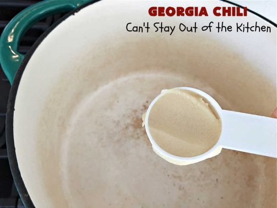 Georgia Chili | Can't Stay Out of the Kitchen | this amazing #chili will knock your socks off! It's perfect for weeknight dinners or company! The texture is heavenly & the taste awesome. #GroundBeef #ChiliBeans #GeorgiaChili