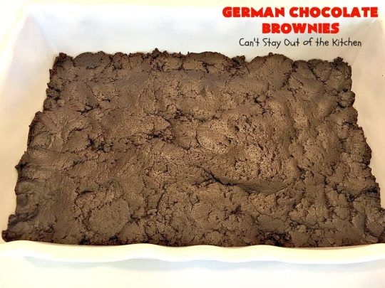 German Chocolate Brownies | Can't Stay Out of the Kitchen | these sensational #brownies have a thick, dense, fudgy #chocolate layer topped with #coconut #pecan icing. These are seriously addictive! #dessert