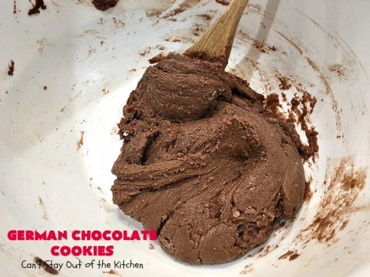 German Chocolate Cookies | Can't Stay Out of the Kitchen | these luscious #cookies use only 6 ingredients since they start with a #CakeMix. If you enjoy #GermanChocolateCake this #dessert is for you! #coconut #pecans #chocolate #GermanChocolateCookies #ChocolateChips #tailgating #holiday #ChristmasCookieExchange #HolidayBaking