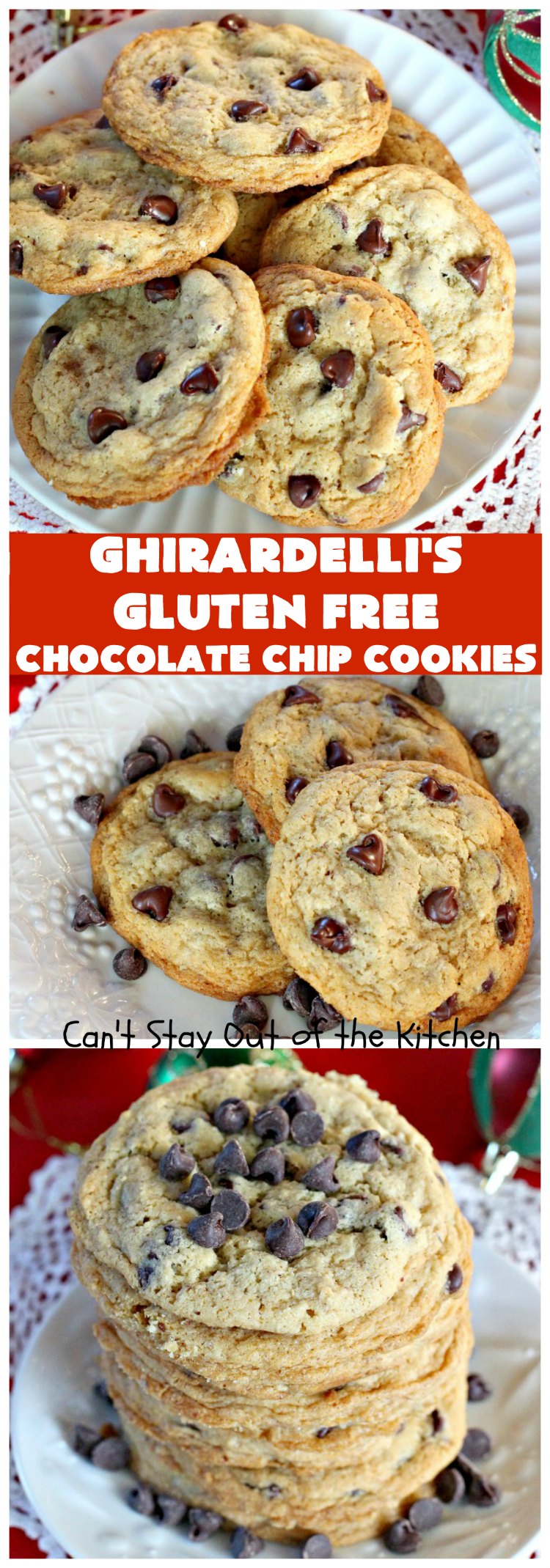 Ghirardelli's Gluten Free Chocolate Chip Cookies | Can't Stay Out of the Kitchen | these fabulous #ChocolateChipCookies are made with #GlutenFree flour & #GhirardellisChocolateChips. Mouthwatering & scrumptious treat for #holiday #baking. #ChristmasCookieExchange #Chocolate #ChocolateChips #GlutenFreeDessert #ChocolateDessert #GhirardellisGlutenFreeChocolateChipCookies #HolidayDessert #Ghirardellis