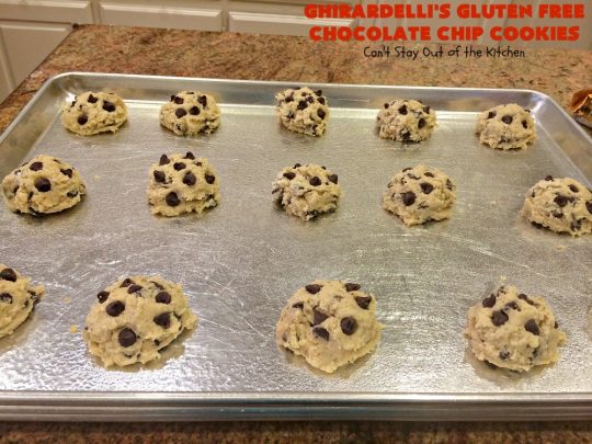 Ghirardelli's Gluten Free Chocolate Chip Cookies | Can't Stay Out of the Kitchen | these fabulous #ChocolateChipCookies are made with #GlutenFree flour & #GhirardellisChocolateChips. Mouthwatering & scrumptious treat for #holiday #baking. #ChristmasCookieExchange #Chocolate #ChocolateChips #GlutenFreeDessert #ChocolateDessert #GhirardellisGlutenFreeChocolateChipCookies #HolidayDessert #Ghirardellis