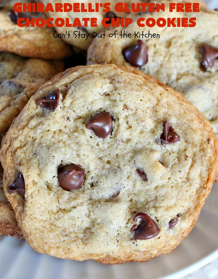 Ghirardelli's Gluten Free Chocolate Chip Cookies | Can't Stay Out of the Kitchen | these fabulous #ChocolateChipCookies are made with #GlutenFree flour & #GhirardellisChocolateChips. Mouthwatering & scrumptious treat for #holiday #baking. #ChristmasCookieExchange #Chocolate #ChocolateChips #GlutenFreeDessert #ChocolateDessert #GhirardellisGlutenFreeChocolateChipCookies #HolidayDessert #Ghirardellis