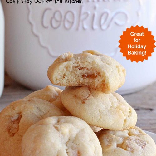 Ginger Meltaways | Can't Stay Out of the Kitchen | these scrumptious melt-in-your-mouth #cookies include #CrystalizedGinger & vanilla chips. They are phenomenal & perfect for a #ChristmasCookieExchange, #holiday #baking or parties or even potluck dinners! #ginger #ChristmasCookie #GingerMeltaways #ParadiseFruitCompany #ParadiseCandiedFruit