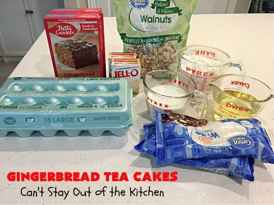Gingerbread Tea Cakes | Can't Stay Out of the Kitchen | these luscious #TeaCakes are made with a #Gingerbread mix. They include #walnuts & vanilla chips. The icing is canned #CinnamonToastCrunch icing! Every bite is spectacular & will have you swooning! #holiday #baking #Christmas #dessert #cake #GingerbreadTeaCakes