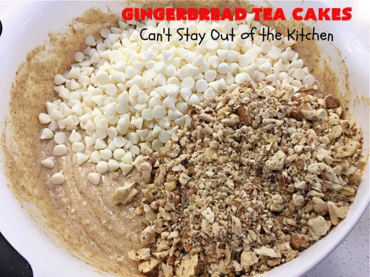 Gingerbread Tea Cakes | Can't Stay Out of the Kitchen | these luscious #TeaCakes are made with a #Gingerbread mix. They include #walnuts & vanilla chips. The icing is canned #CinnamonToastCrunch icing! Every bite is spectacular & will have you swooning! #holiday #baking #Christmas #dessert #cake #GingerbreadTeaCakes