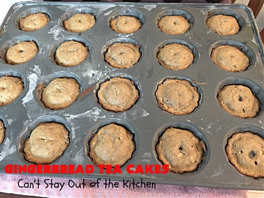 Gingerbread Tea Cakes | Can't Stay Out of the Kitchen | these luscious #TeaCakes are made with a #Gingerbread mix. They include #walnuts & vanilla chips. The icing is canned #CinnamonToastCrunch icing! Every bite is spectacular & will have you swooning! #holiday #baking #Christmas #dessert #cake #GingerbreadTeaCakes